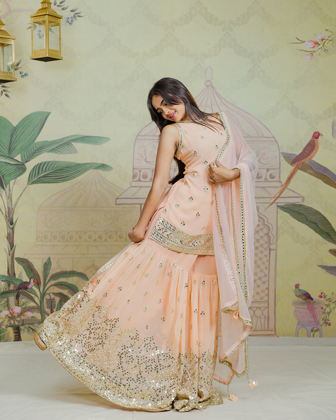 Pink Mirror Work Sharara Preloved