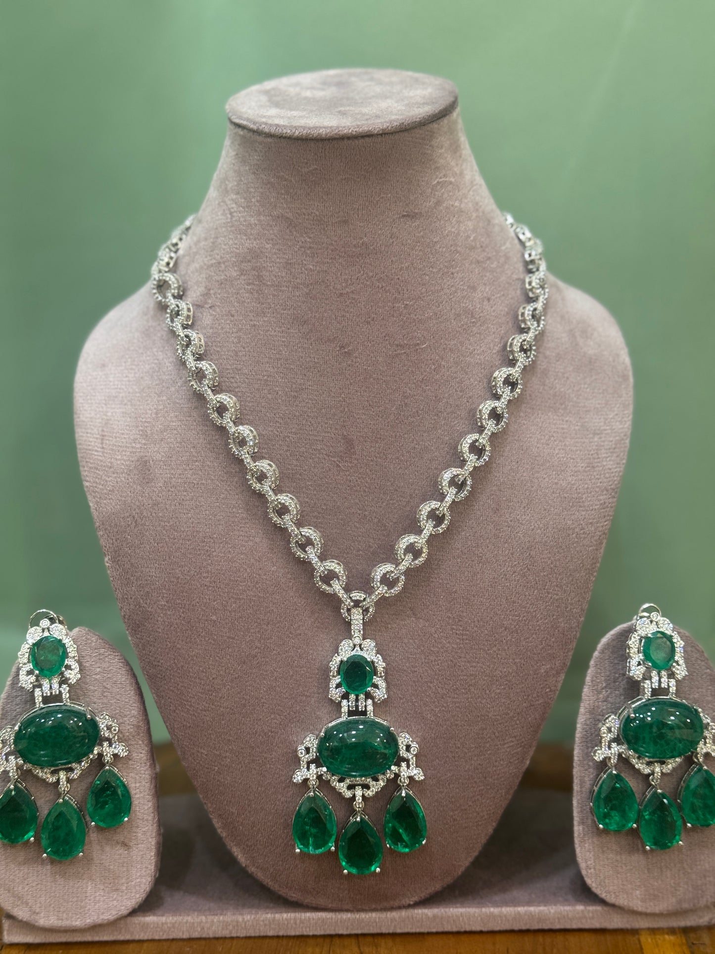 Green Stone Diamond Necklace