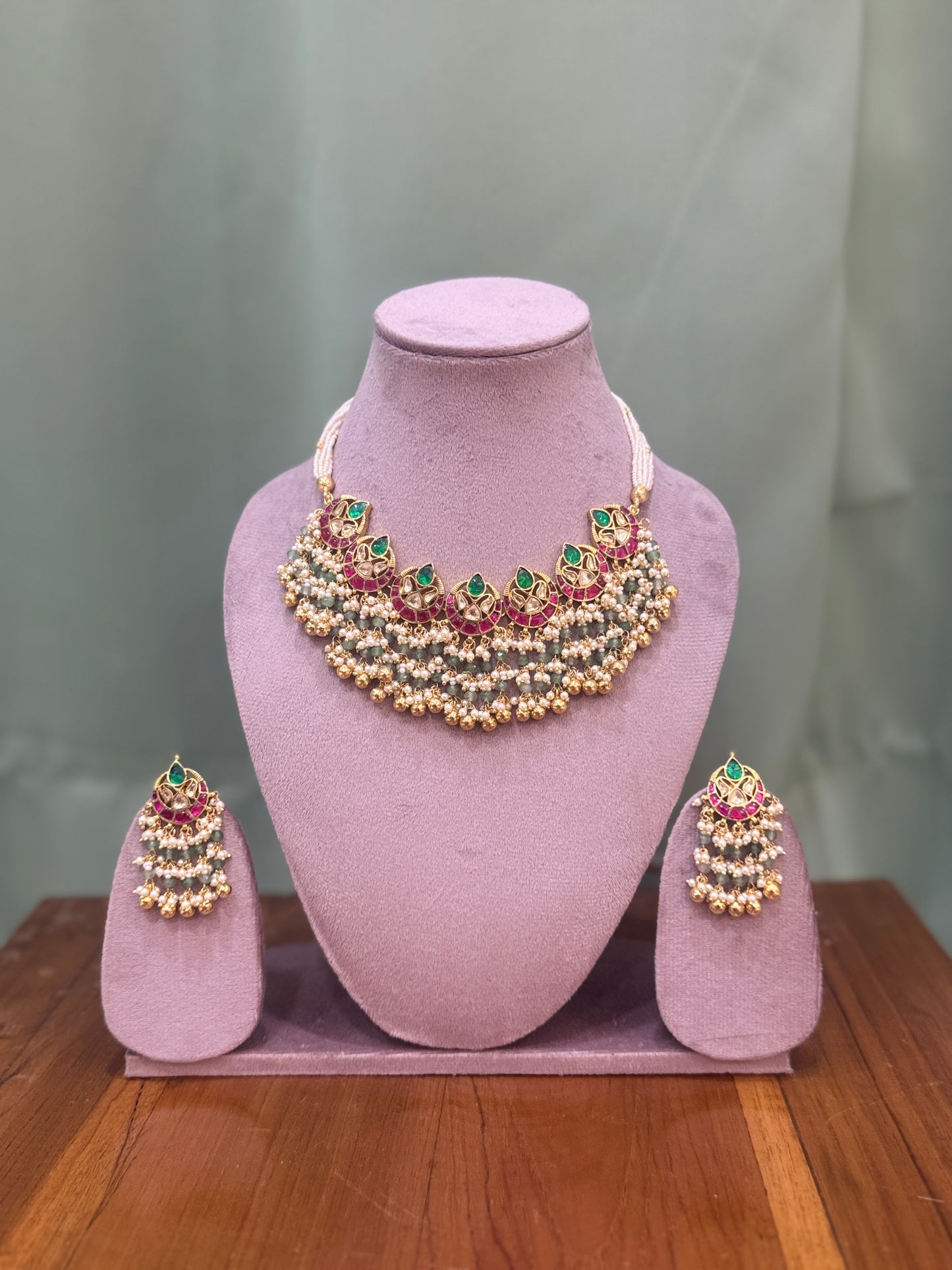 Green and Pink Set with Pearls