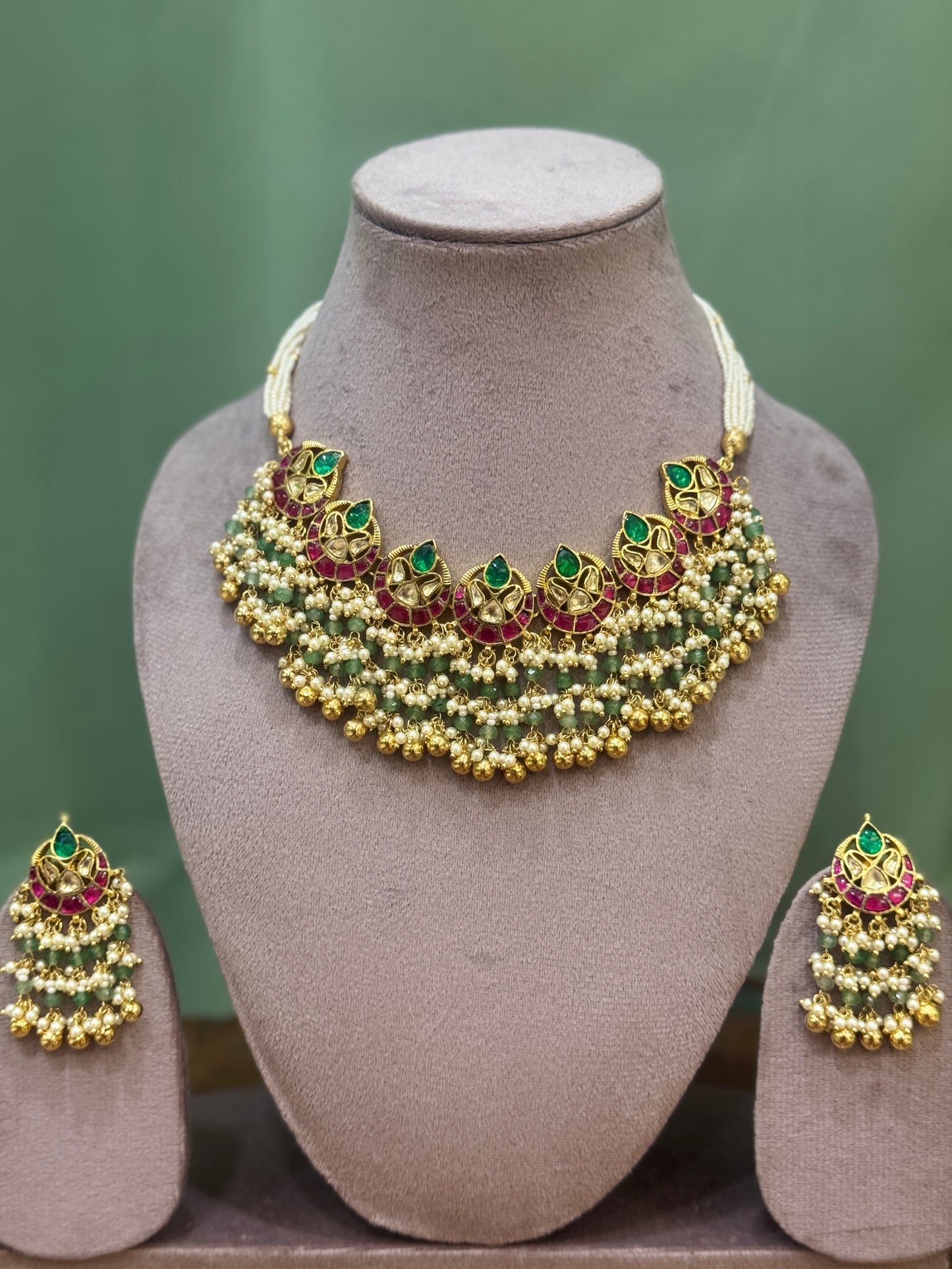 Green and Pink Set with Pearls