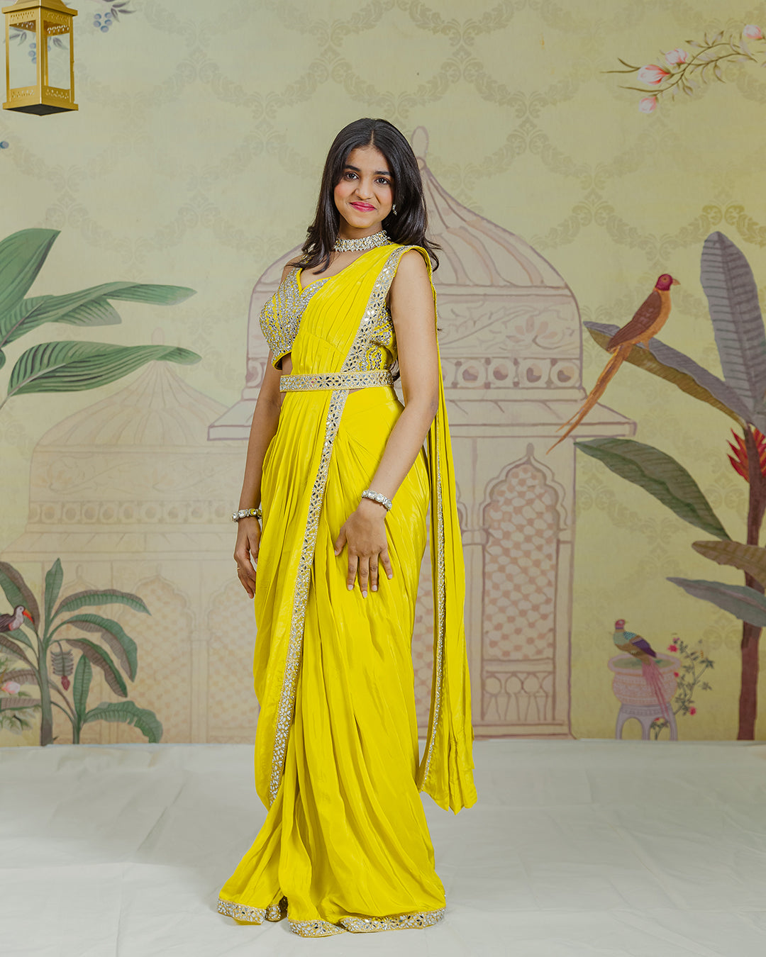 Yellow Pre Draped Saree
