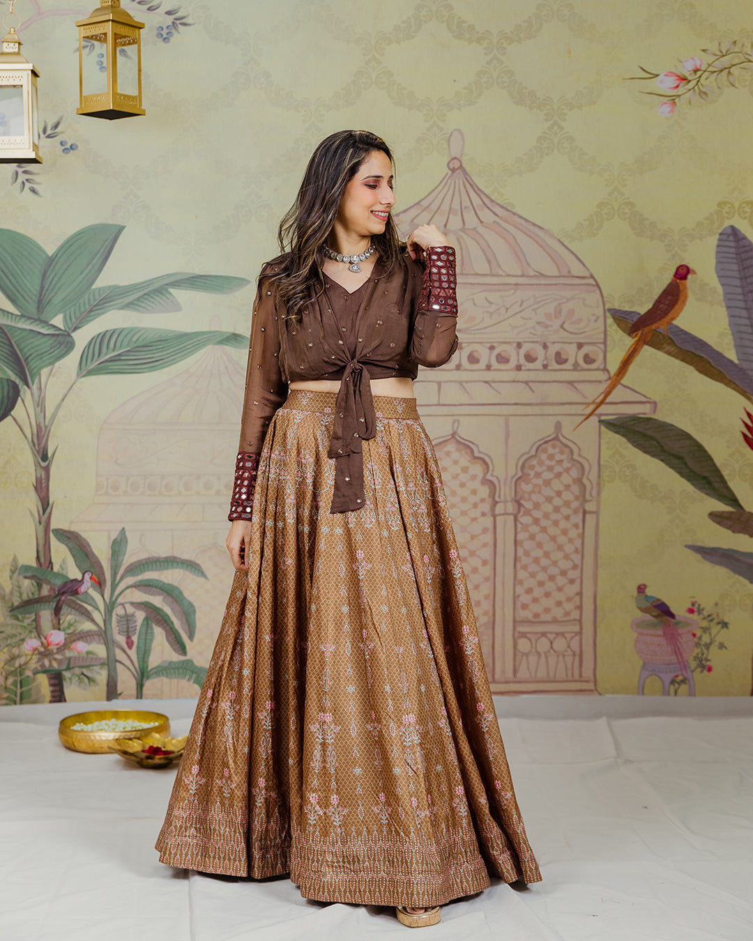 Brown Printed Lehenga